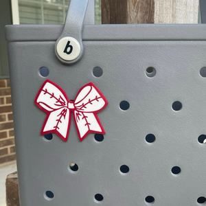Baseball Bow Ribbon Bogg Bag Charm